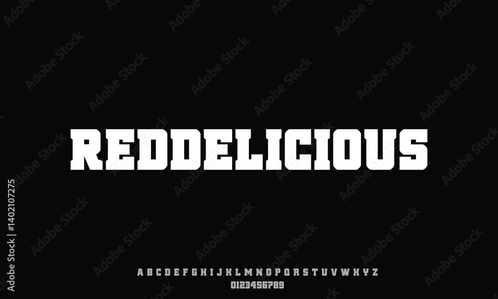Obraz premium Red Delicious Bold vector font alphabet with numbers