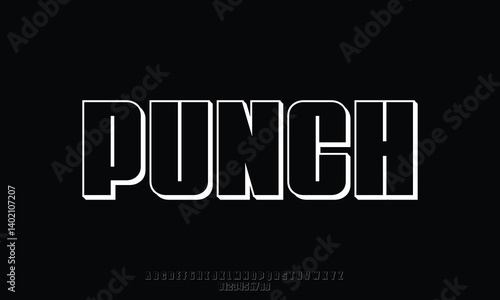 Punch 3D vector font alphabet with numbers