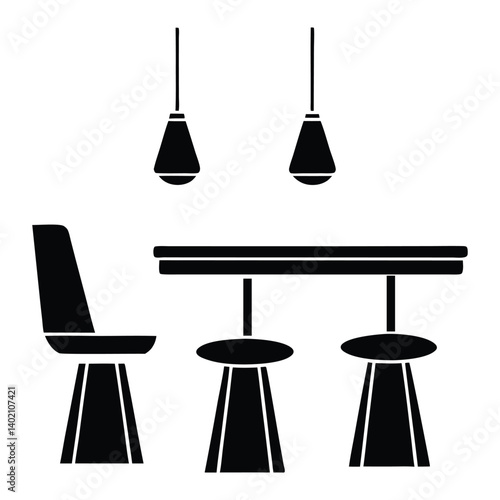 Vector set of furniture icons includes silhouettes of chairs tables and lamps for home interior design and decoration
