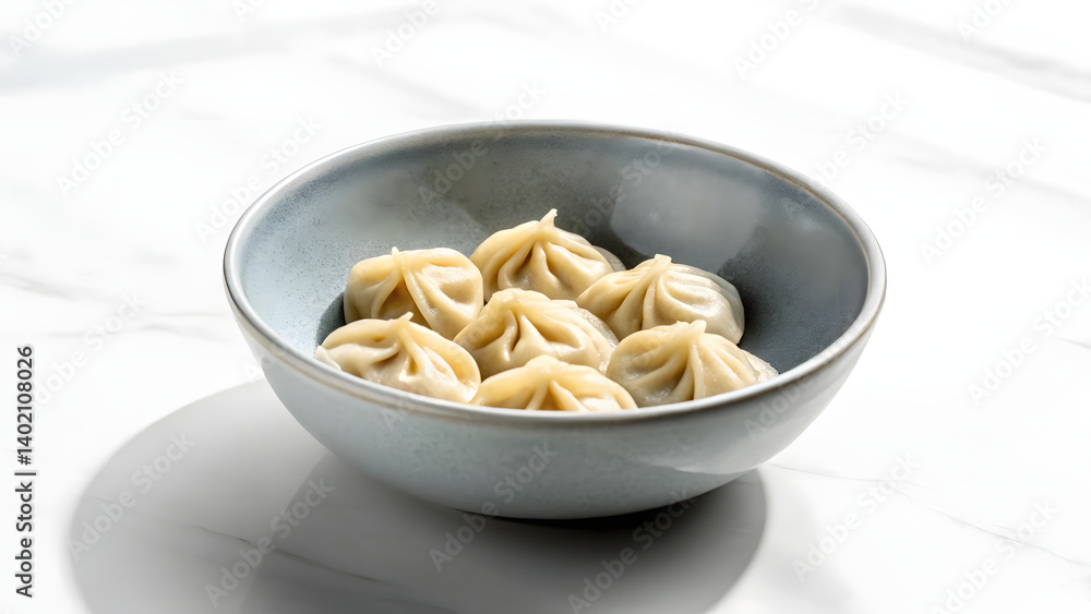 Delicious dumplings arranged neatly in soft gray ceramic bowl, showcasing their delicate folds and inviting appearance Delicious dumplings arranged neatly in soft gray ceramic bowl, showcasing their delicate folds and inviting appearance
