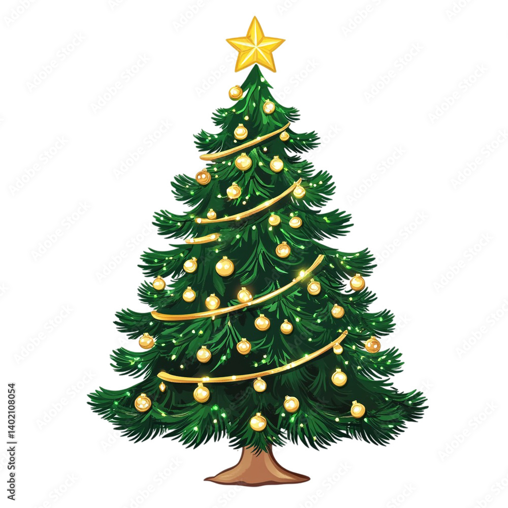Fototapeta premium Festive Christmas tree with gold ornaments and star joyful holiday spirit
