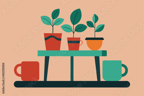 vector illustration of gardening tools and plants