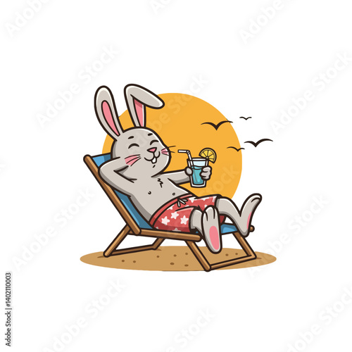 Bunny chilling on the beach with a drink