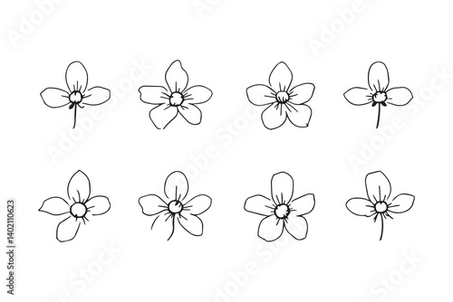 Set of 6 pec in two row  Bishop's Flower line art on white background