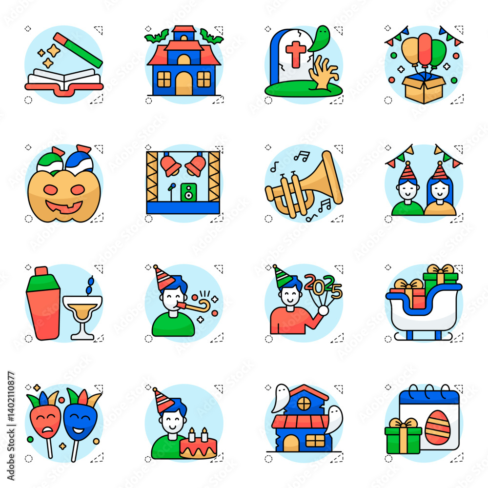 Naklejka premium Pack of New Year Party Flat Icon