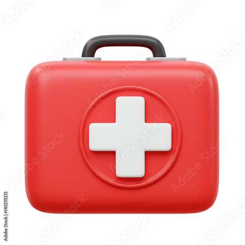 3D Render of a Red First-Aid Kit on transparent background, PNG.
