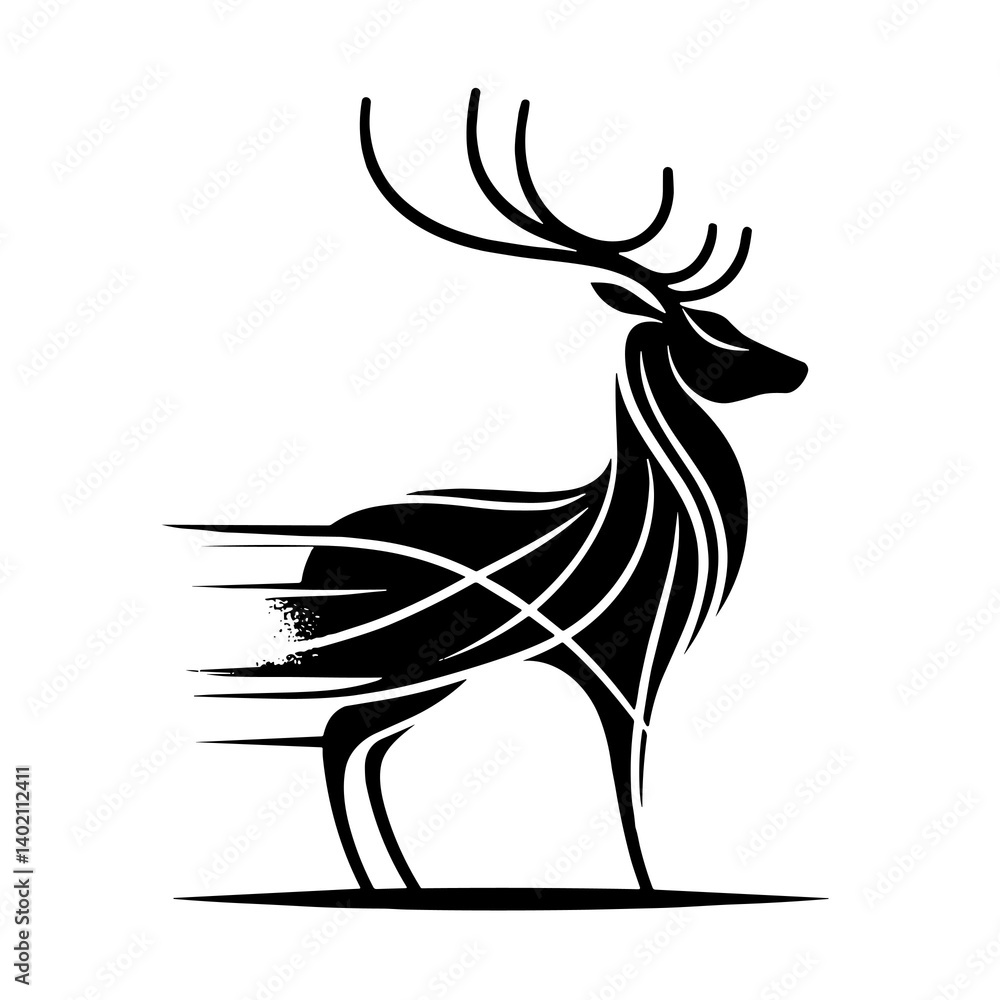 Fototapeta premium Graphic style deer, black and white, nature logo design