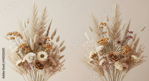 Minimalist Dried Flower Background with Neutral Tones