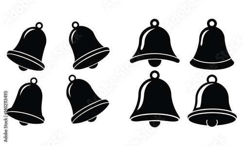 deffernt type 6 set of Notifications Bell Icon black silhouette