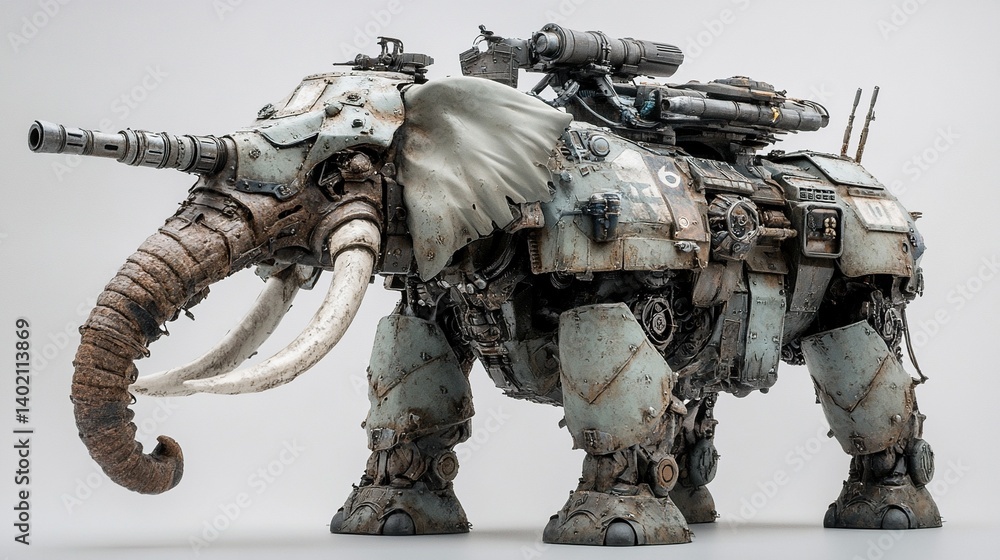 Armored elephant mecha, steampunk, futuristic, war machine. Armored elephant mecha, steampunk, futuristic, war machine.