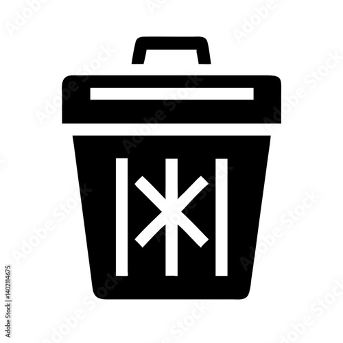 Trash Bin Icon: A minimalist, black and white icon depicting a trash bin, featuring a simple yet recognizable design suitable for user interface and digital designs. 
