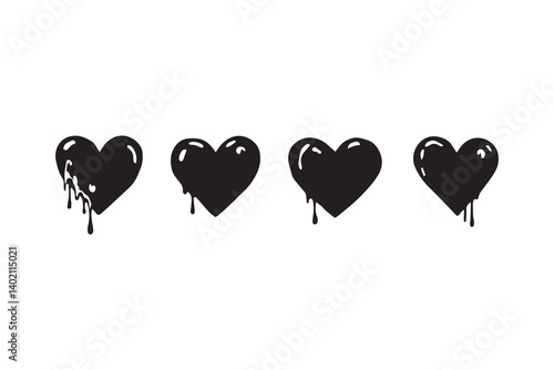 Set of 6 pec in two row  Bleeding Heart_ black line art on white background