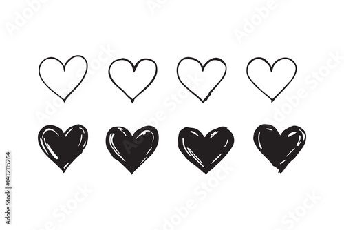 Set of 6 pec in two row  Bleeding Heart_ black line art on white background