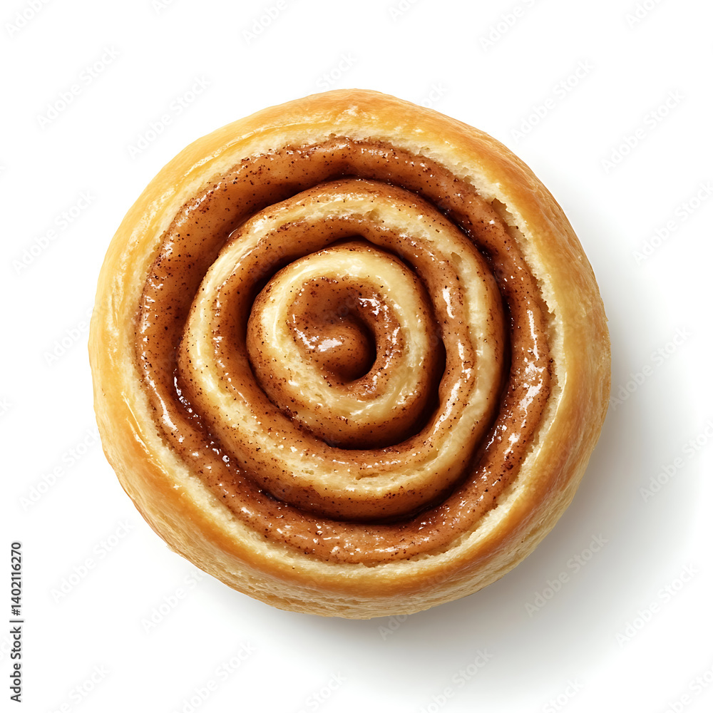 A freshly baked cinnamon roll with a soft fluffy dough rich cinnamon swirl and light golden crust, isolated white background, hyperrealism art style A freshly baked cinnamon roll with a soft fluffy dough rich cinnamon swirl and light golden crust, isolated white background, hyperrealism art style