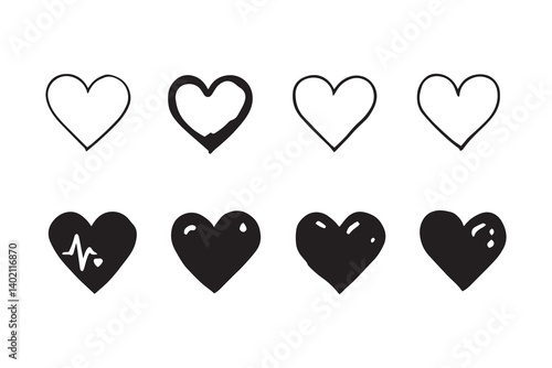 Set of 6 pec in two row  Bleeding Heart_ black line art on white background