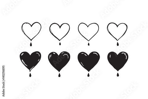 Set of 6 pec in two row  Bleeding Heart_ line art on white background
