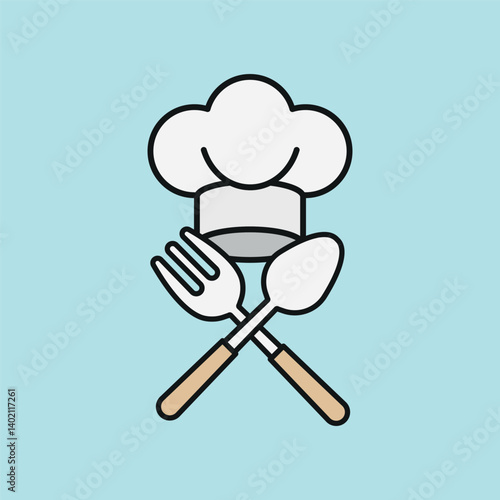 Chef hat and spoon fork icon represents cooking passion, culinary creativity, and professional kitchen vibes.