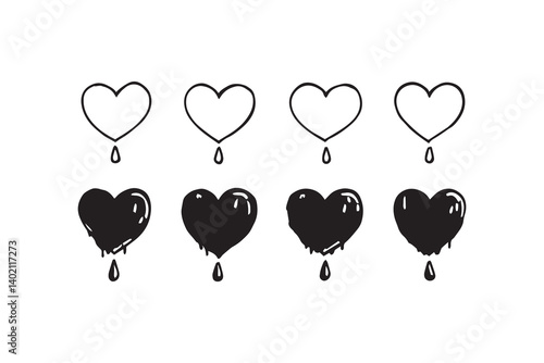 Set of 6 pec in two row  Bleeding Heart_ line art on white background