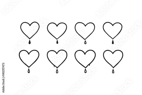 Set of 6 pec in two row  Bleeding Heart_ line art on white background