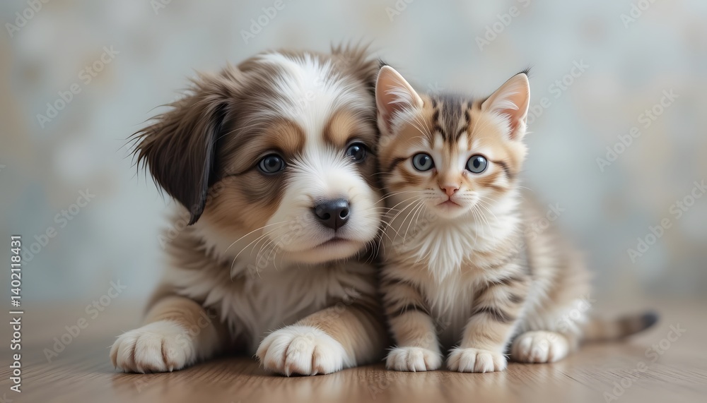 Adorable Kitten Sitting on Grass Next to a Puppy Adorable Kitten Sitting on Grass Next to a Puppy