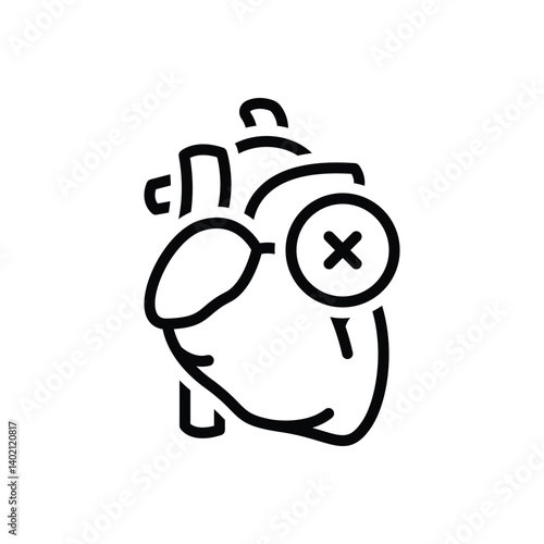 Black line icon for heart failure