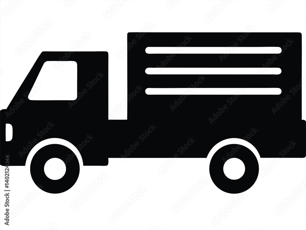 Vector silhouette of delivery box truck from front and side. Silhouette of a delivery truck with speed lines and transparent background Vector silhouette of delivery box truck from front and side. Silhouette of a delivery truck with speed lines and transparent background