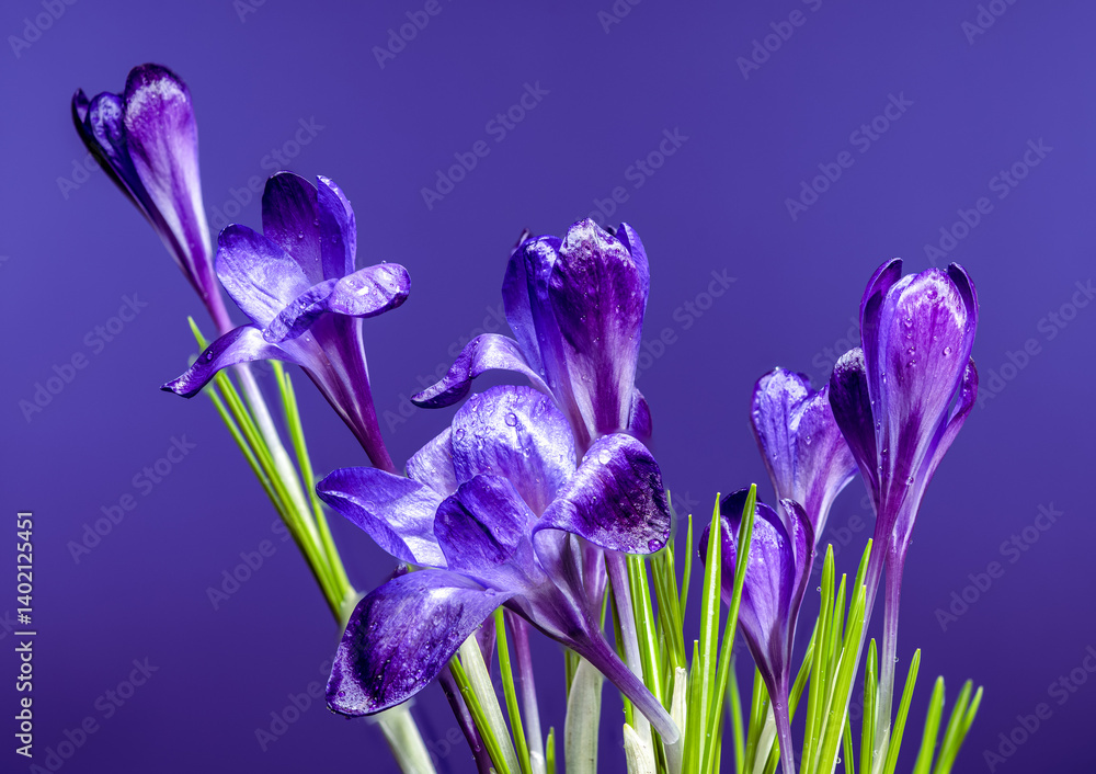 Dew-Kissed Purple Crocus Blossom in Springtime Light