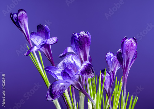 Obraz na płótnie Dew-Kissed Purple Crocus Blossom in Springtime Light w salonie