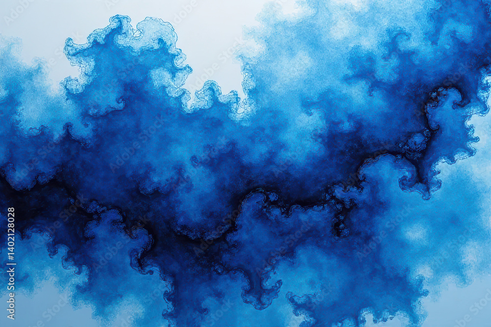 Obraz premium Mesmerizing Ink Swirls: Abstract Photography of Silver & Deep Sky Blue in Water
