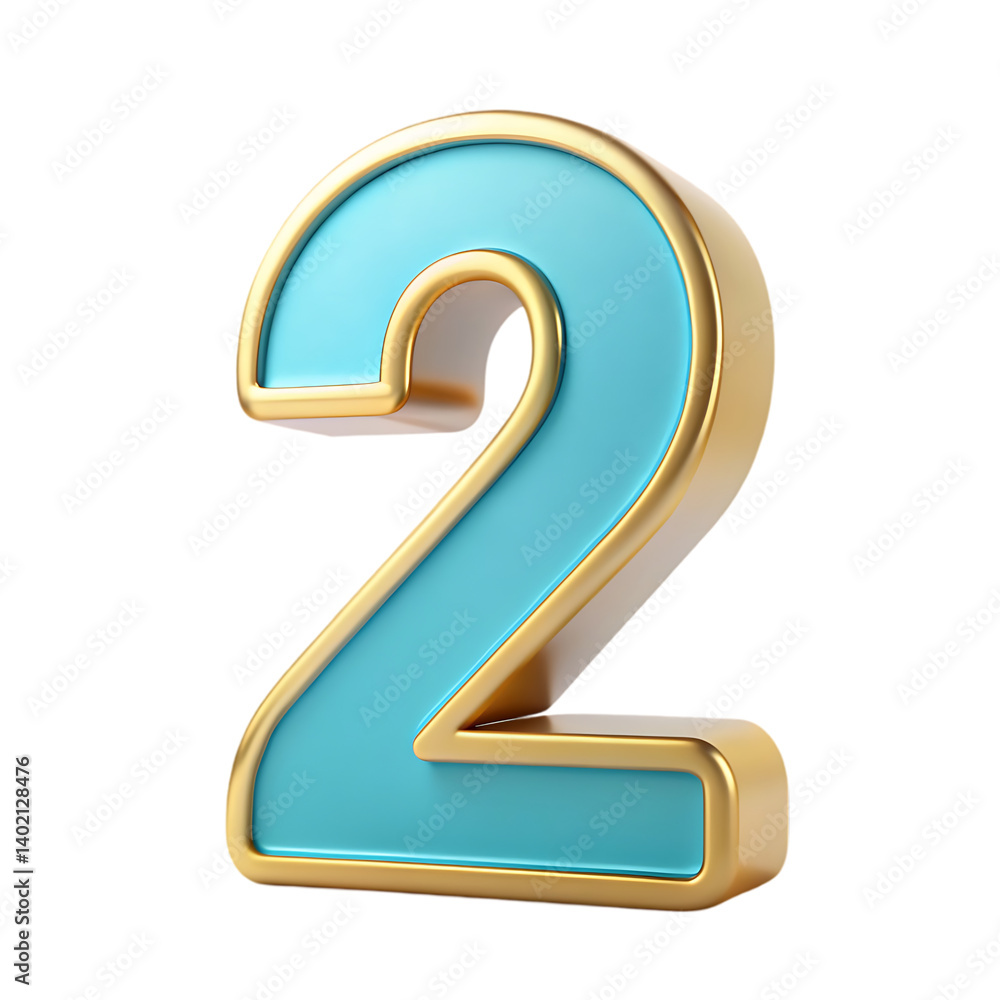 Naklejka premium Teal 2 Gold Number Stock Image