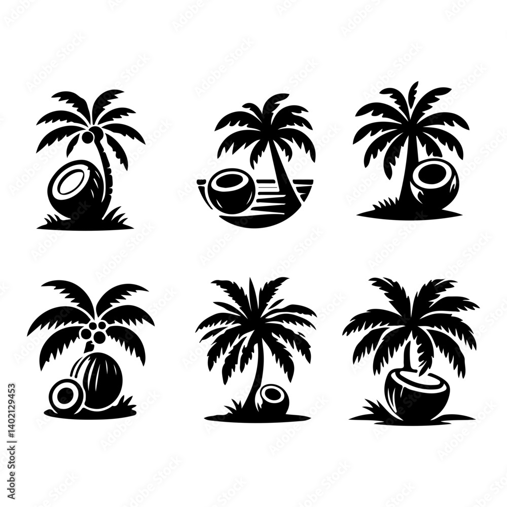 set of coconat silhouette vector icon graphic logo design