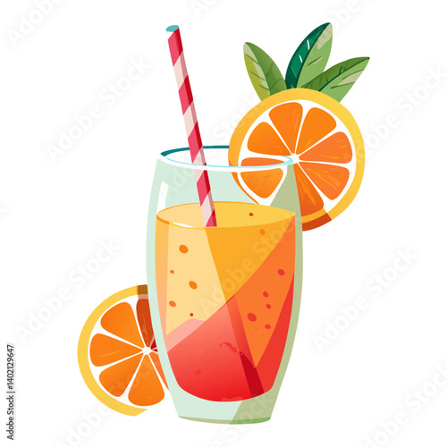 Watercolor Aperol Spritz cocktail illustration with orange, isolated on white background