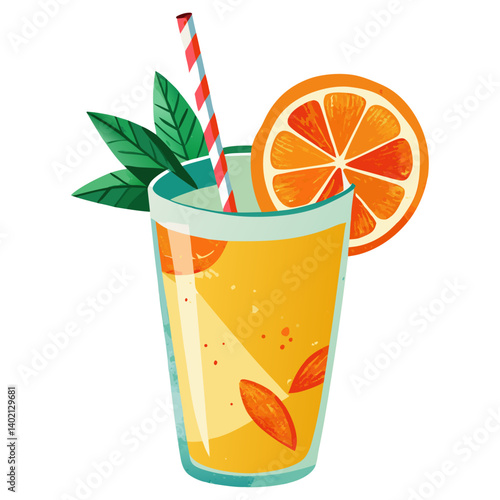 Watercolor Aperol Spritz cocktail illustration with orange, isolated on white background