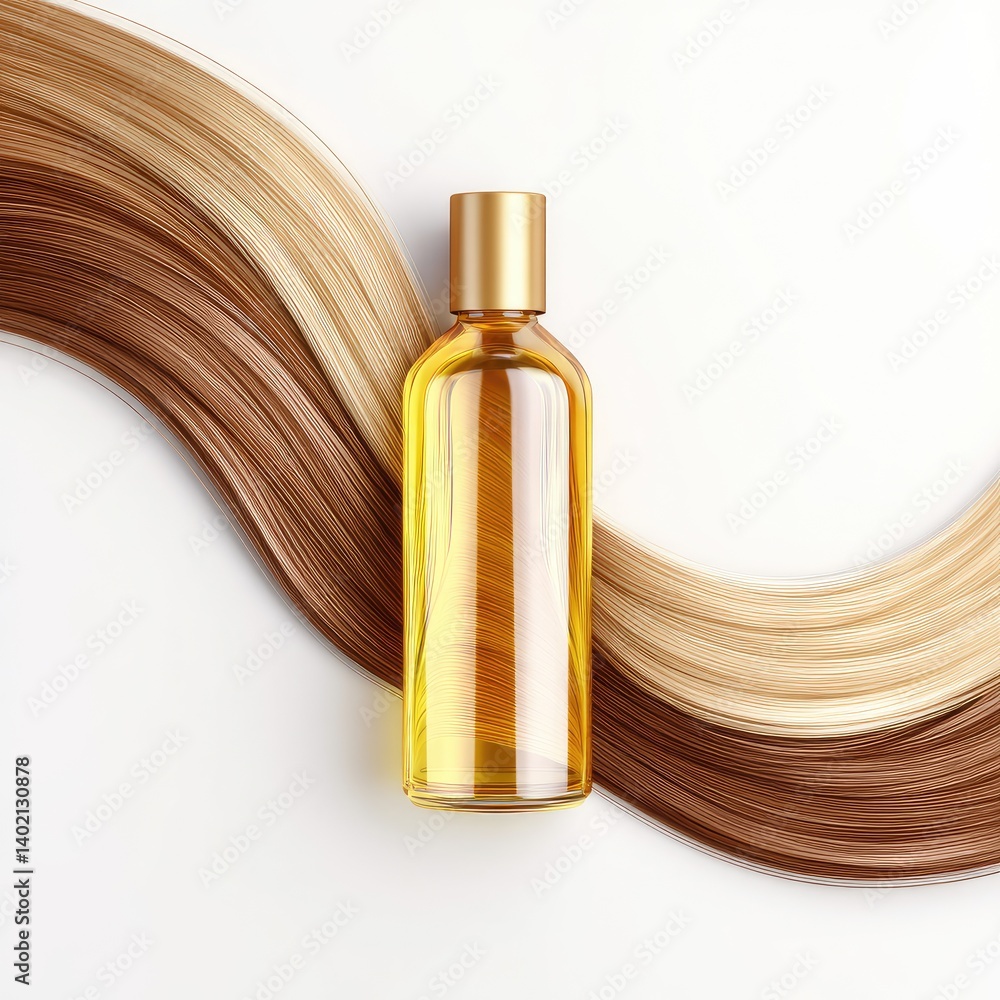 Naklejka premium Hair oil bottle with blonde and brown highlighted hair
