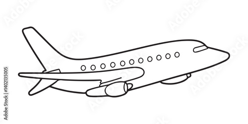 Black line doodle cute airplane, Coloring book for kids, plane vector