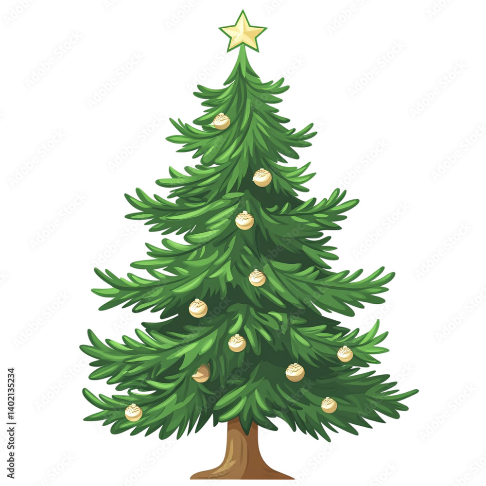 Fototapeta premium Festive Christmas tree decorated with ornaments and a star a joyful winter holiday symbol