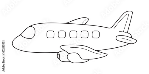 Black line doodle cute airplane, Coloring book for kids, plane vector