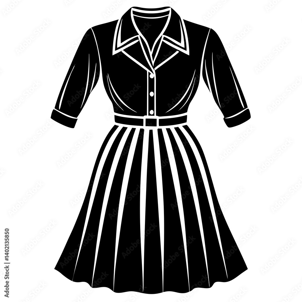 Vector silhouette of a skirt and blouse outfit, the skirt flowing naturally Vector silhouette of a skirt and blouse outfit, the skirt flowing naturally