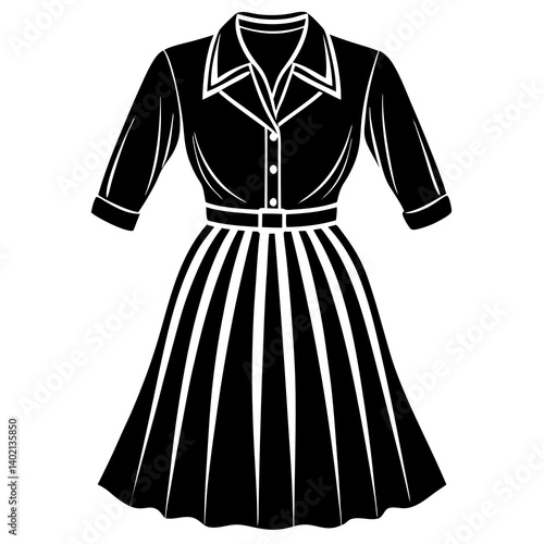 Vector silhouette of a skirt and blouse outfit, the skirt flowing naturally