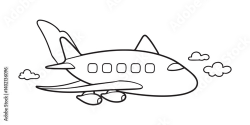 Black line doodle cute airplane, Coloring book for kids, plane vector