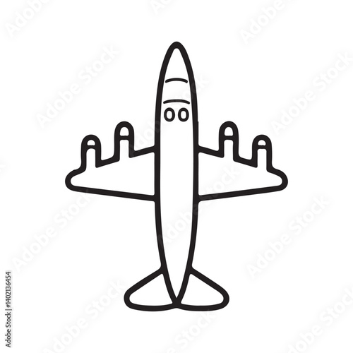 Black line doodle cute airplane, Coloring book for kids, plane vector