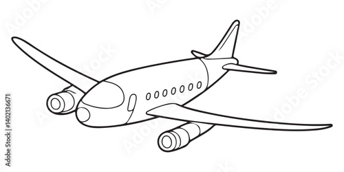Black line doodle cute airplane, Coloring book for kids, plane vector
