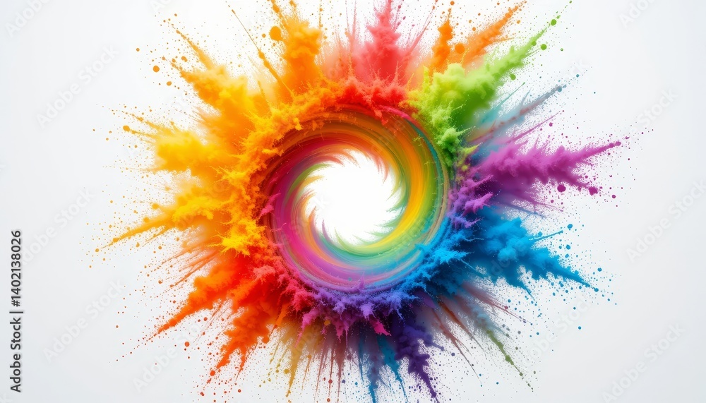 Colorful Powder Bursting From Spiral Creates Abstract Rainbow Swirl Effect Colorful Powder Bursting From Spiral Creates Abstract Rainbow Swirl Effect