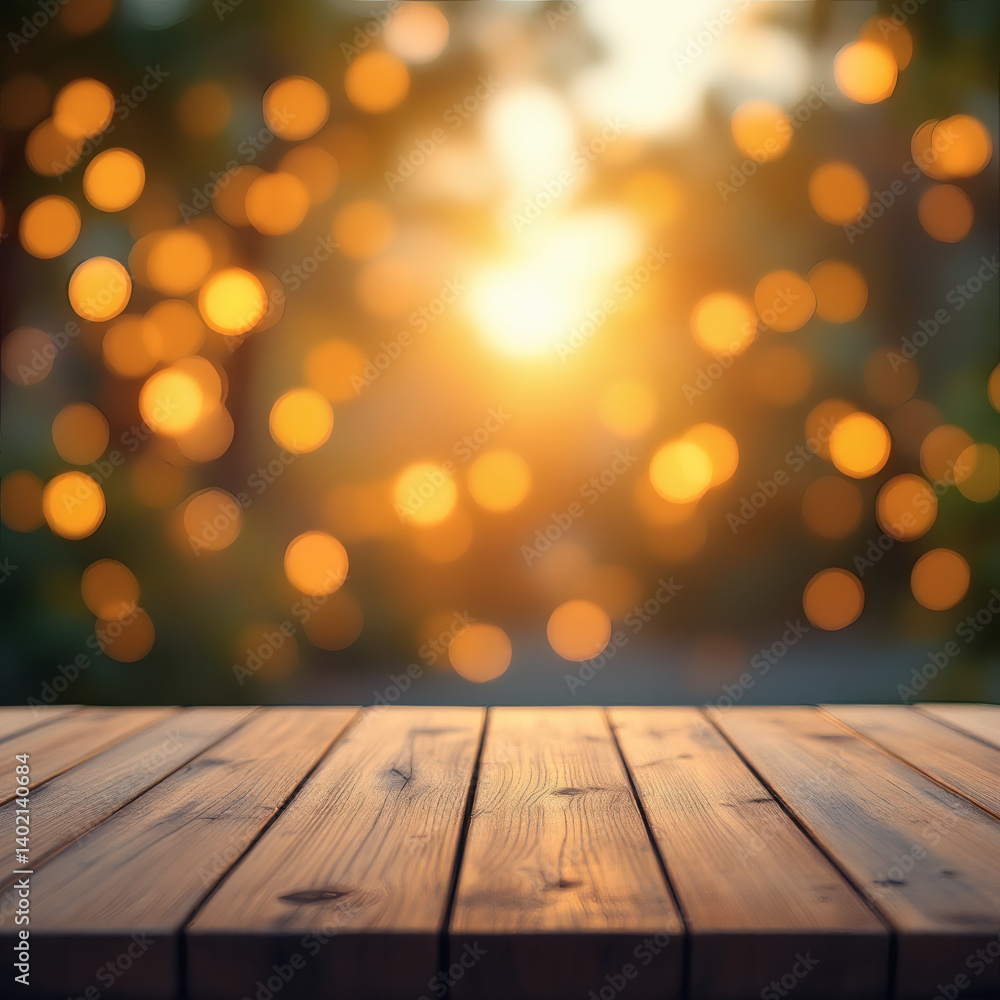 Empty Wooden Table Top with Blurred June Festival Lights, Perfect Background for Product Montage, E-commerce, Sales Promotion, Advertising, and Marketing Empty Wooden Table Top with Blurred June Festival Lights, Perfect Background for Product Montage, E-commerce, Sales Promotion, Advertising, and Marketing
