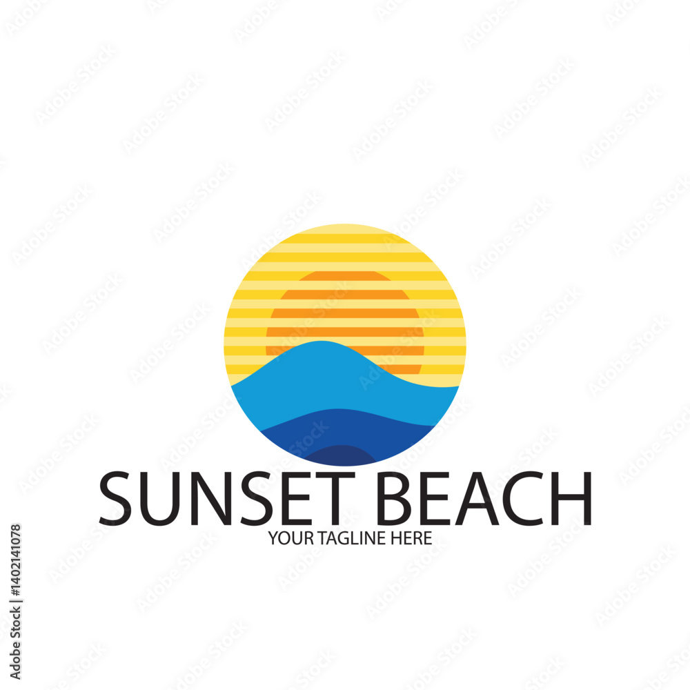 sunset beach ocean logo and vector template sunset beach ocean logo and vector template