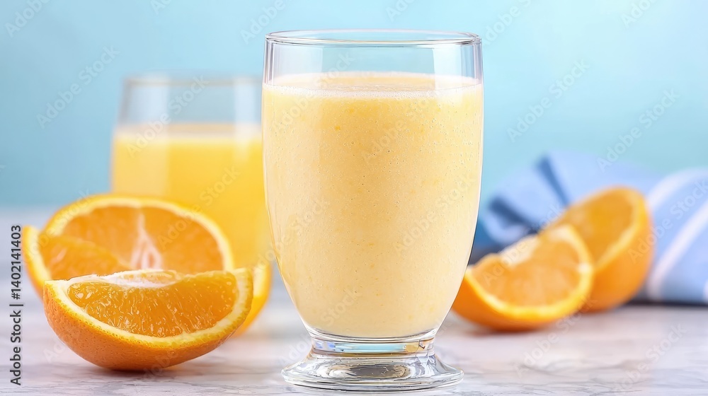 Refreshing Orange Smoothie in Glass with Citrus Fruit Slices Refreshing Orange Smoothie in Glass with Citrus Fruit Slices
