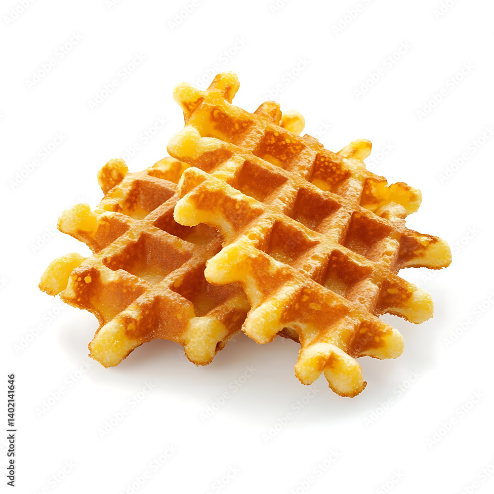 Golden and crisp waffle fry with a lattice structure and slightly curved shape, isolated white background, hyperrealism art style Golden and crisp waffle fry with a lattice structure and slightly curved shape, isolated white background, hyperrealism art style