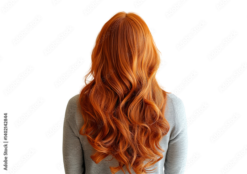Naklejka premium Woman with long, flowing red hair back view isolated on transparent background