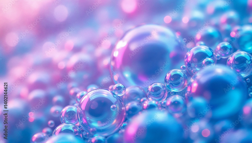 Vibrant macro shot of soap bubbles with iridescent details and a colorful, dreamy aesthetic.