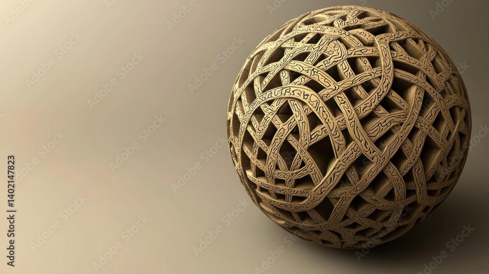 Ornate sphere, golden beige, abstract background, 3D render, graphic design Ornate sphere, golden beige, abstract background, 3D render, graphic design